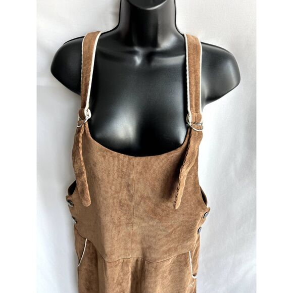 Camp Collection Brown Corduroy Overalls Size M Western Jumpsuit Farmer Cowgirl - Picture 2 of 12